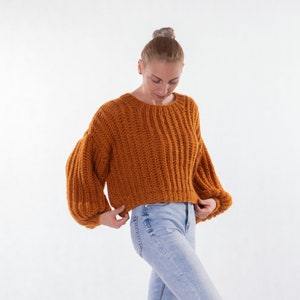 Burnt Orange Wool Knit Pullover: Loose Fit Sweater