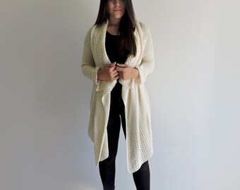 Boho Cotton Knit Cardigan: Women's Open Slouchy Knitwear