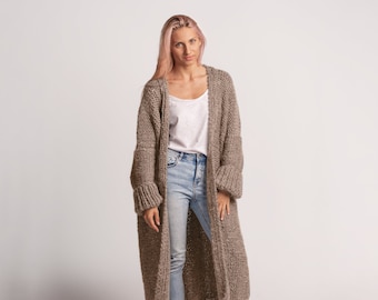 Beige Extra Long Cardigan, Oversized Cardigan, Ankle Length Cardigan, Soft Wool Knit Coat, Cozy Loungewear, Chunky Knitwear, Loose Fit Cardi