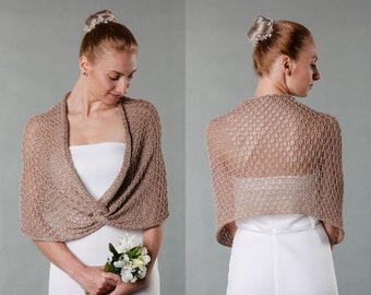 Beige wedding knit shrug for bride or bridesmaid in plus size, 4 colors available