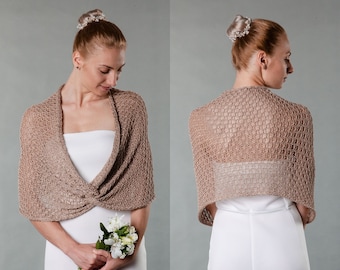 Beige wedding knit shrug for bride or bridesmaid in plus size, 4 colors available