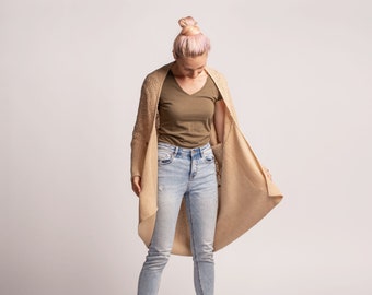 Cardigan cache-poussière en tricot de laine, Manteau en tricot épais, Veste en tricot ample, Vêtements de loisirs d'automne, Pulls d'automne, Cardigan en tricot bohème, Vêtements de détente pour femmes