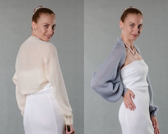 Bridal sweater cardigan made of a warm soft yarn which makes it perfect for fall and winter weddings. Evening bolero retro balloon sleeves