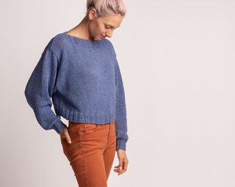 Pull en tricot épais, Pull en tricot de coton, Manches longues ballon, Tricots minimalistes, Chemisier en tricot douillet, Pulls d'hiver, Pull en tricot de coton