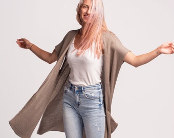 Summer Knit Cardigan, Handknitted Vest, Cotton Knit Cardigan, Short Sleeve Cardigan, Asymmetrical Knit Vest, Loose Cardigan, Boho Knitwear