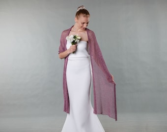 Rose Wedding Shawl, Bridesmaid Cover Up, Hand Knitted Viscose Cotton Blend