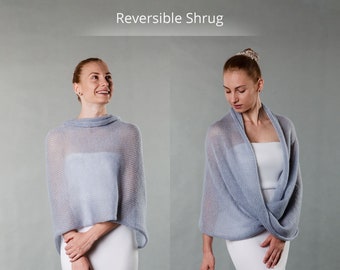 Grey mohair handknitted shoulder wrap for bridal or bridesmaid cover up, more colors