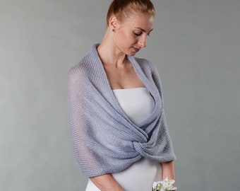 Handknitted bridesmaid cover up made of grey mohair for fall winter wedding in plus size, more colors available