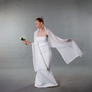 White long handknitted mohair bridal scarf for fall winter boho wedding, more colors available