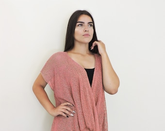 Women Knit Tunic Top, Boho Knit Tank Top, Organic Cotton Top, Summer Knit Sweater, Short Sleeve Top, Loose Knit Top, Beach Knit Tee Top