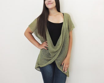 Criss Cross Knit Top, Women Knit Tunic Top, Organic Cotton Knit Sweater, Summer Knitwear, Plus Size Tee Top, Short Sleeve Top, Boho Tank Top