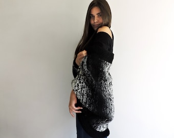 Pull tricoté à la main Pull femme Pull Bomber sleeve Cardigan Slouchy Black Oversized Knit jacket Loose Women top shrug Wool sweater Fair isle