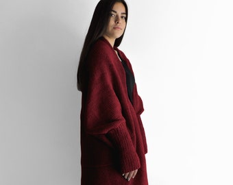 Cárdigan de punto de mohair, cárdigan de talla grande para mujer, chaqueta de punto de lana, cárdigan holgado, abrigo tejido a mano, cárdigan de punto grueso, acogedor