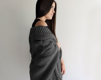 Cardigan en maille épaisse, Veste en tricot douillette, Cardigan-pull en laine, Cardigan en tricot torsadé, Vêtements d'extérieur en tricot de laine, Veste en tricot épaisse, Manteau surdimensionné