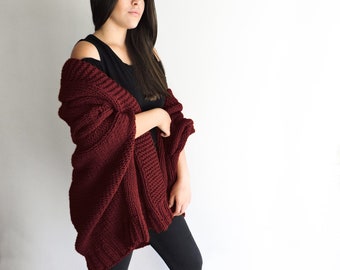 Wool hand knitted oversized poncho cardigan for women in plus size