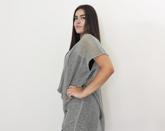 Loose Tank Top, Short Sleeve Knit Top, Plus Size Knit Sweater, Summer Knit Tunic Top, Hand Knitted Top, Bohemian Knitwear, Organic Cotton