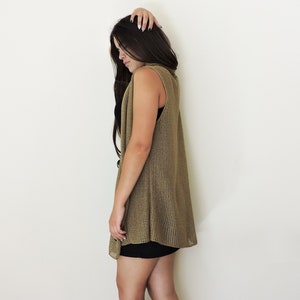 Women Knit Vest, Sweater Cardigan, Plus Size Vest, Long Knit Cardigan, Knitted Sleeveless Jacket, Hippie Boho Cardigan,Cotton Linen Knitwear