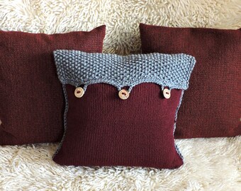Knit pillow Cushion Hand knitted throw pillow case Chunky pillow cover Red sweater pillow cushion case Decorative Handmade Rustic home decor