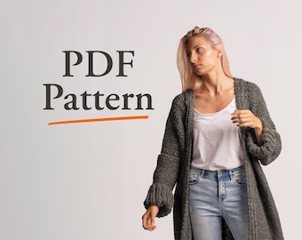 Easy knit pattern for plus size long cardigan. DIY loose sweater. Womens cardigan knitting pattern. Simple sweater, Learn to knit a sweater