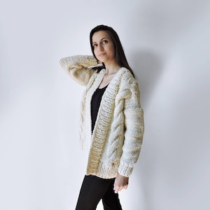 Hand Knitted Cardigan, Chunky Knit Jacket, Wool Cable Knit Bomber, Women Boho Knit Cardigan, Oversized Sweater Cardigan, Bulky Cardigan
