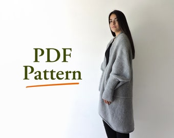 KNITTING PATTERN/ Learn to knit a sweater, Easy knit pattern for plus size long cardigan, DIY loose sweater, Womens cardigan, Simple sweater