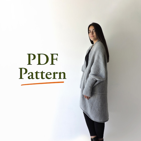 KNITTING PATTERN/ Learn to knit a sweater, Easy knit pattern for plus size long cardigan, DIY loose sweater, Womens cardigan, Simple sweater