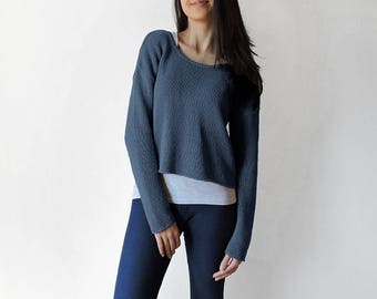 Hand Knitted Sweater, Open Back Sweater, Crop Knit Top, Women Short Pullover, Knit Jumper, Boho Knit Sweater, Plus Size Knitwear, Loungewear