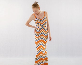 chinese dress ladies Multi Colour Knit Chevron Dress and Long Cardigan – Vintage Couture