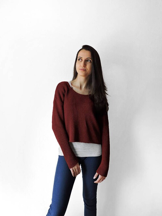 Women's Cotton Cardigan Sweater, Open Back Sweater, Hand Knitted Sweater, Cozy Knit Sweater, Autumn Knit Jacket, Long Sleeve Top, Boho