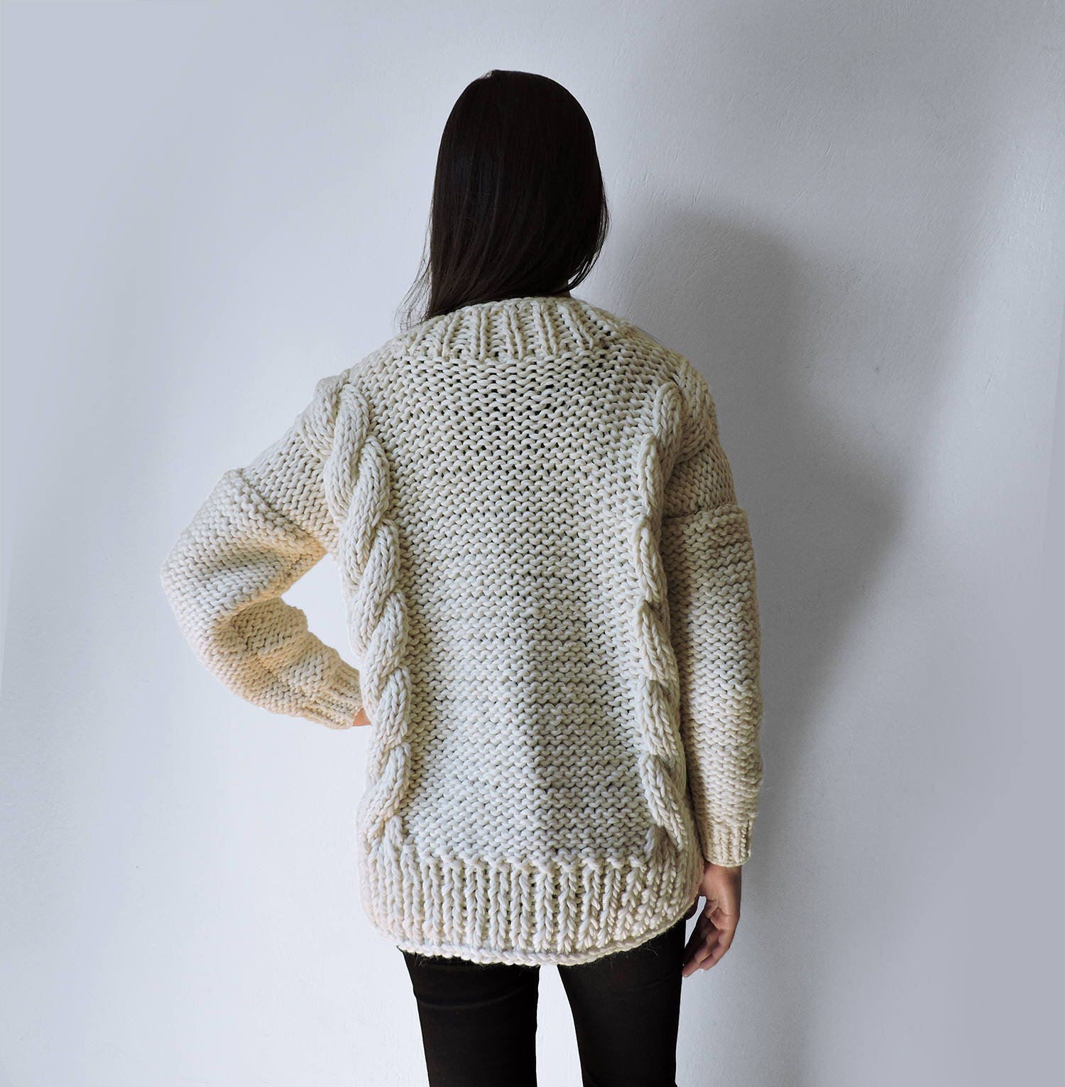 Chunky Knit Cardigan, Cable Knit Cardigan, Handknitted