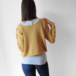 Mustard Yellow Sweater, Women Crop Cardigan, Hand Knit Sweater, Summer Cotton Cardigan, Buttons Sweater, Boho Knit Sweaters, Cozy Cardigan image 2