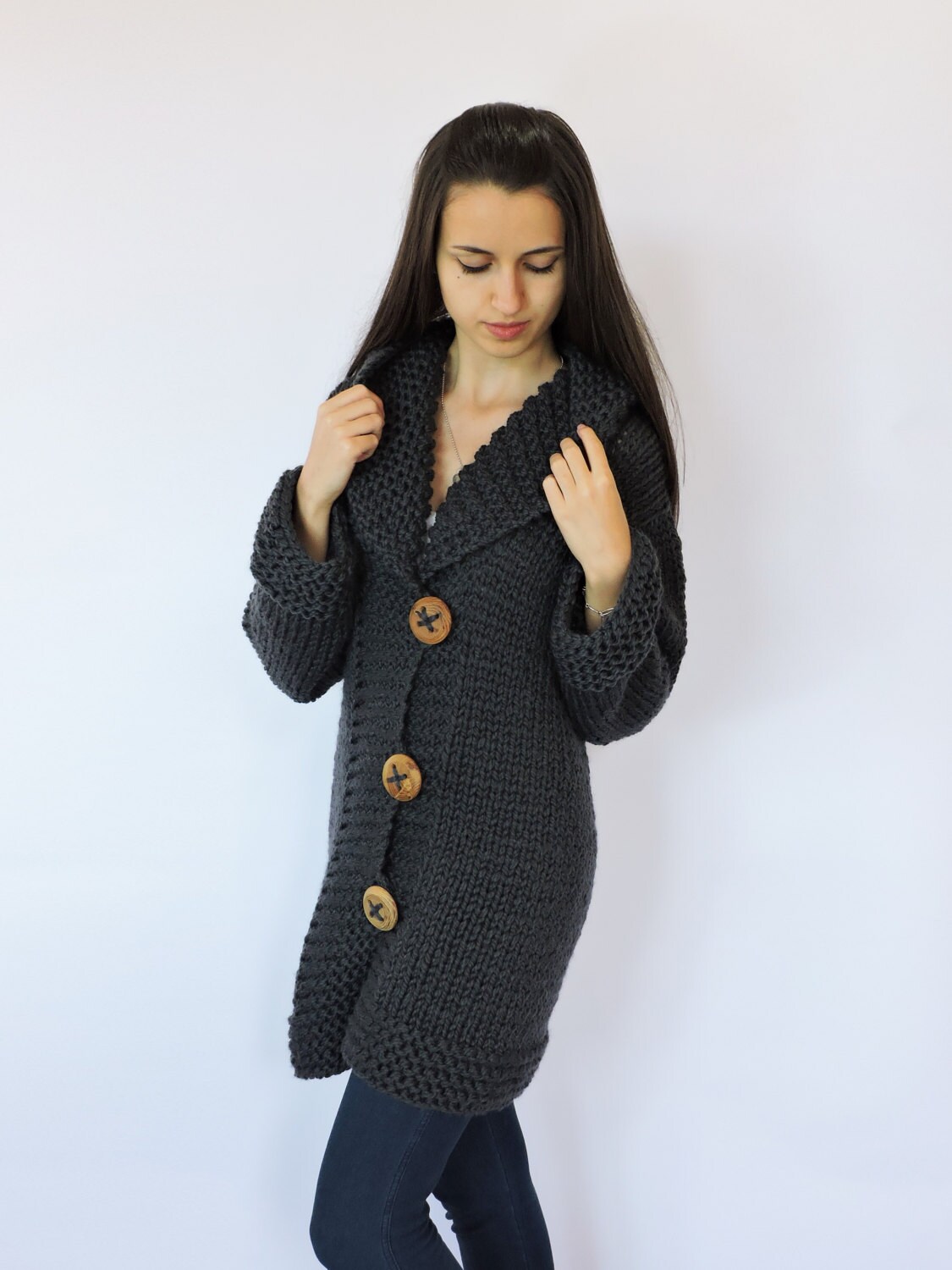 Hand Knitted Wool Hooded Jacket Cardigan - Stripe Anu