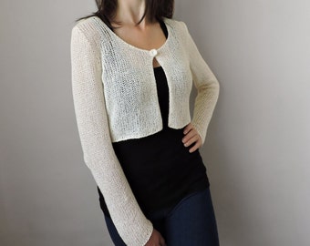 Open Cropped Cardigan, Bridal Crop Bolero, Fall Wedding Shrug, Bridal Cover Up, Hand Knitted Short Cardigan, Cotton Knit Crop Top, Plus Size