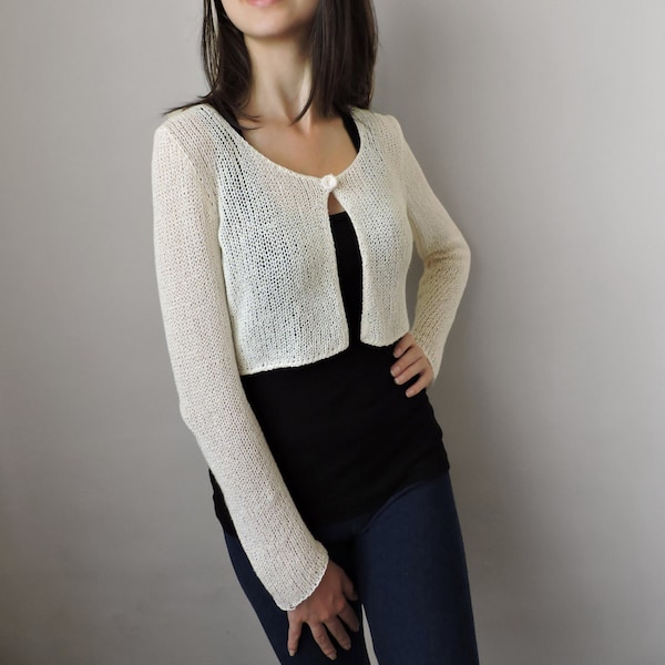 Open Cropped Cardigan, Bridal Crop Bolero, Fall Wedding Shrug, Bridal Cover Up, Hand Knitted Short Cardigan, Cotton Knit Crop Top, Plus Size