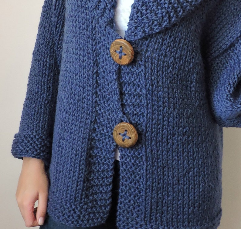 Hand Knitted Wool Hooded Jacket Cardigan - Stripe Teal