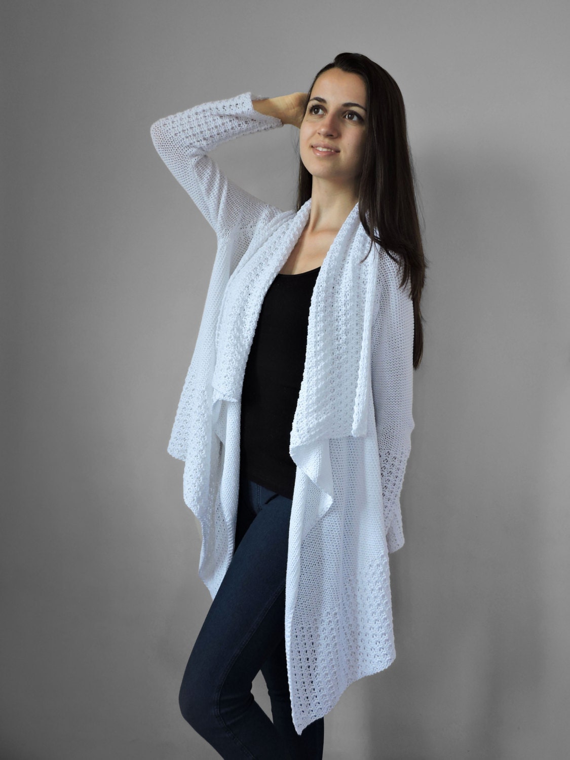 white knit cardigan outfit