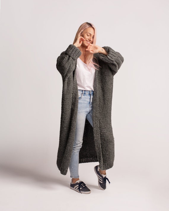 Ankle Length Cardigan, Soft Wool Knit Coat, Extra Long Cardigan, Oversized  Cardigan, Cozy Loungewear, Chunky Knitwear, Loose Fit Cardigan 