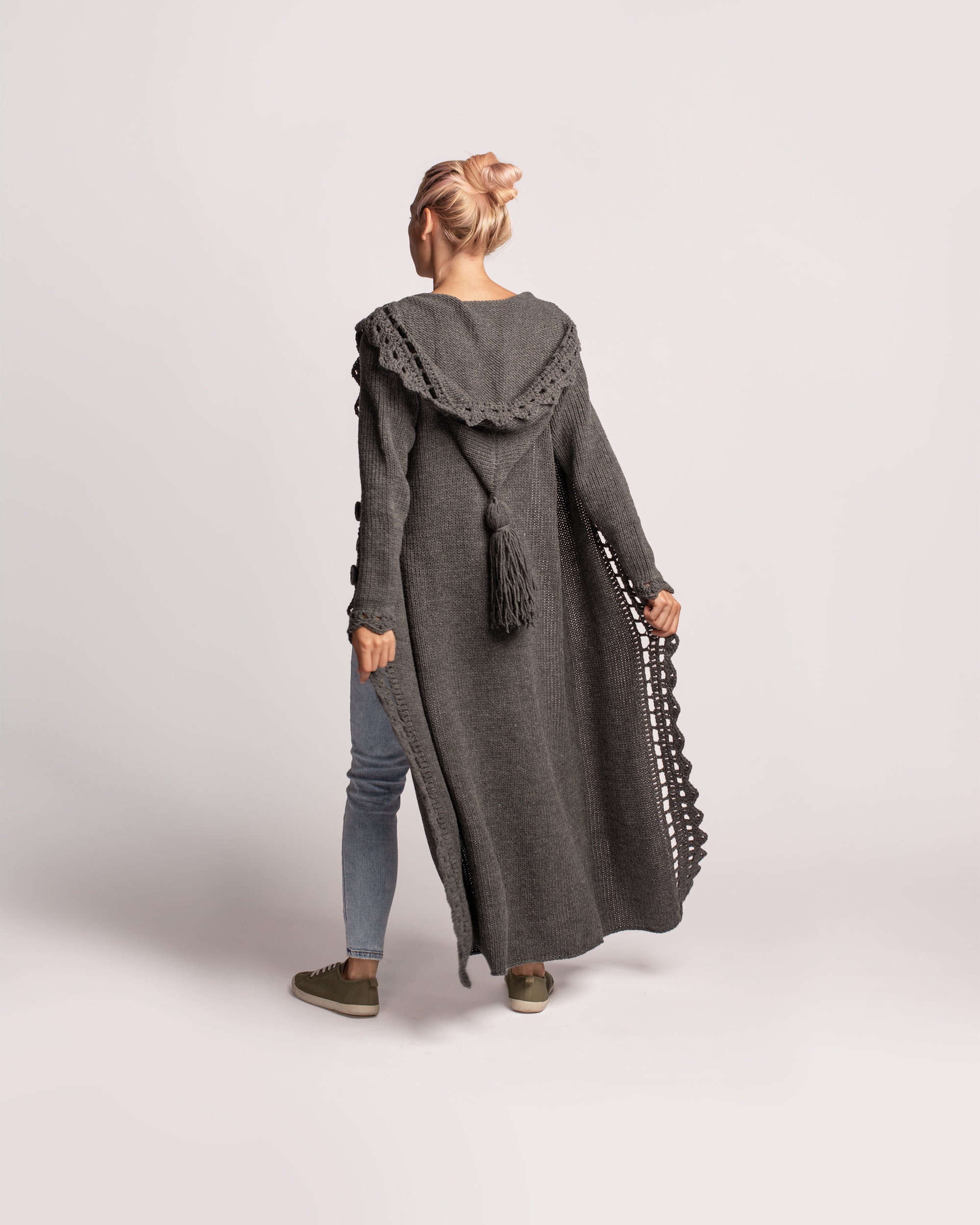 Boho Knit Hoodie Long Knit Cardigan Maxi Hooded Cardigan Hand Knitted Coat Cozy Knit Cardigan Elven Long Cardigan Plus Size Knitwear Etsy