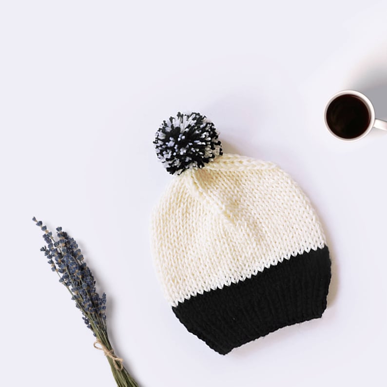 Pom Pom Chunky Knit Beanie Slouchy Beanie Women Knit Hat Etsy