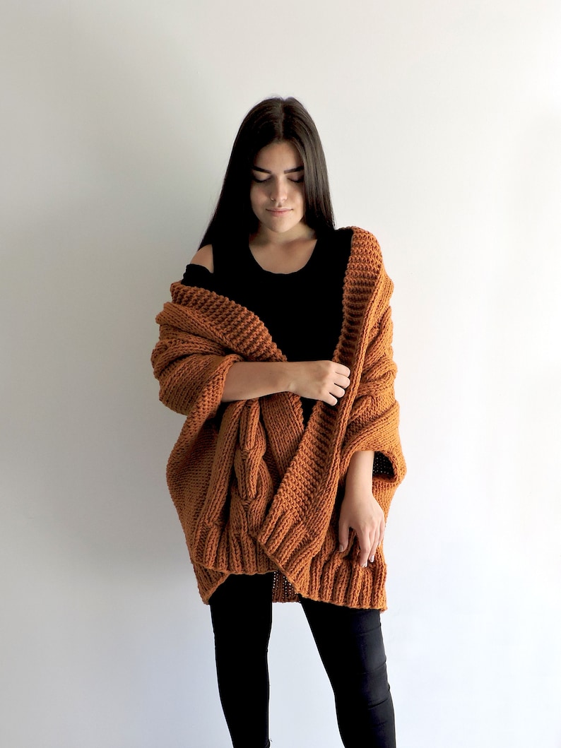 Burnt Orange Hand Knitted Sweater Womens Knit jacket Cardigans | Etsy