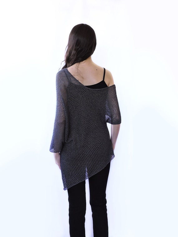 Sheer Knit Tunic Top, off Shoulder Top, Asymmetrical Top, See
