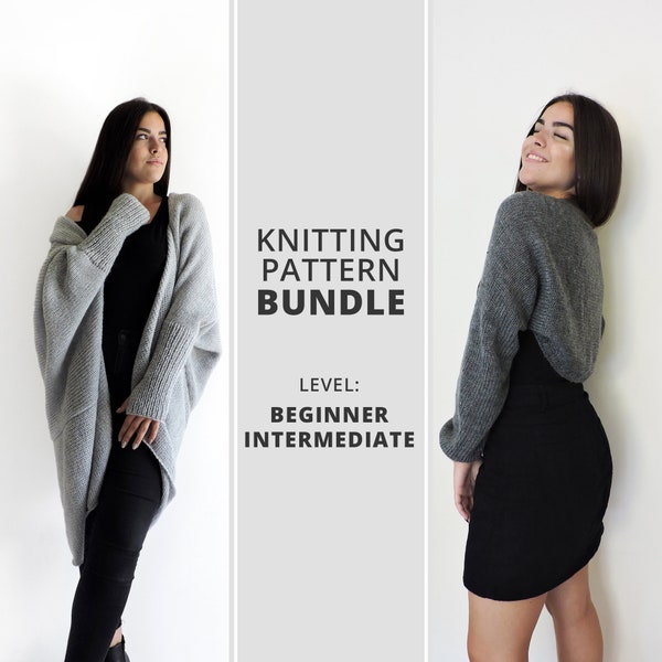 PATTERNS BUNDLE / Craft easy knit kit of patterns, Learn to knit womens sweater and cardigan, Simple plus size cardigan knit pattern, DIY