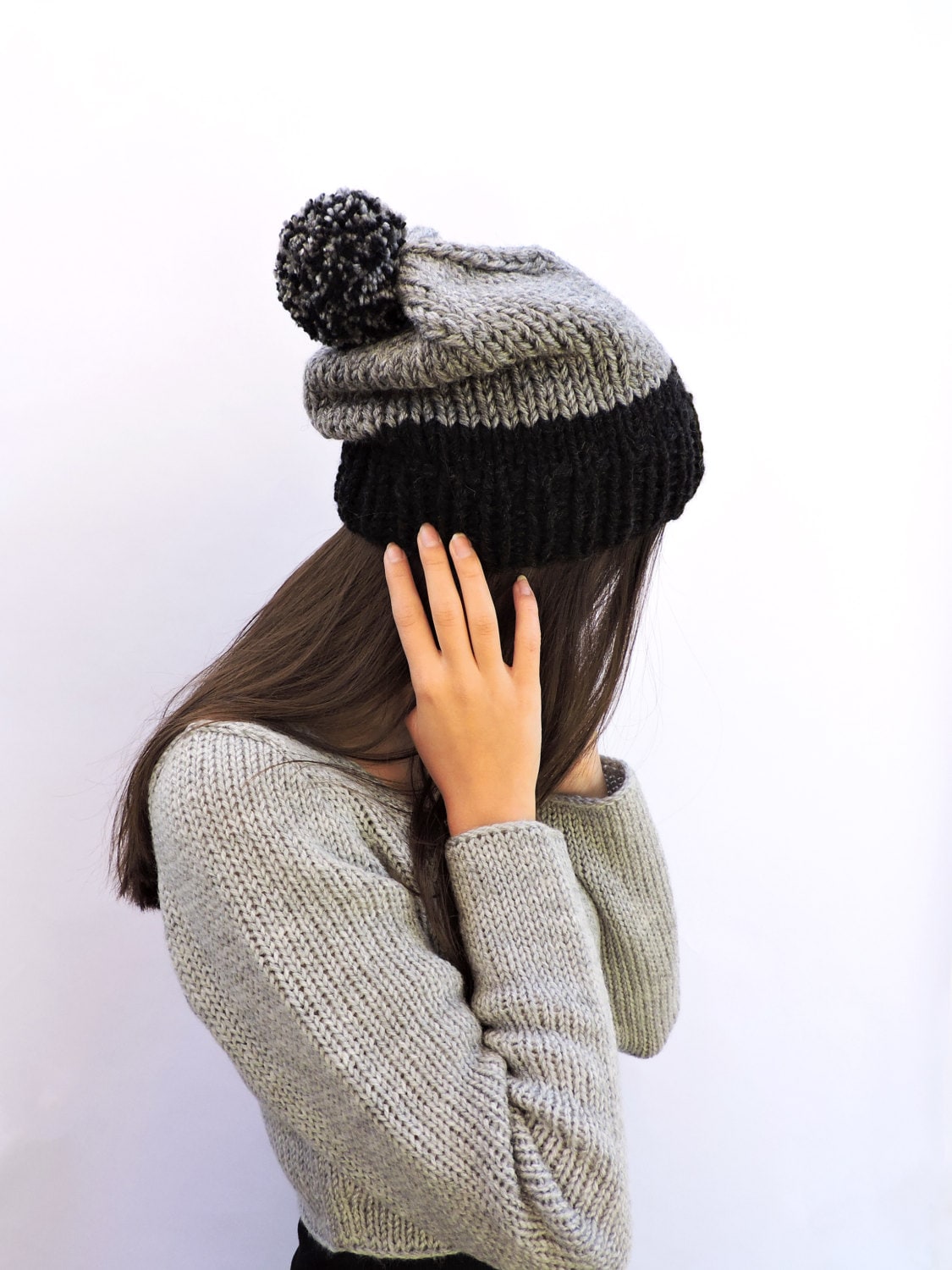 HAIRY KNIT CHUNKY BEANIE / plum