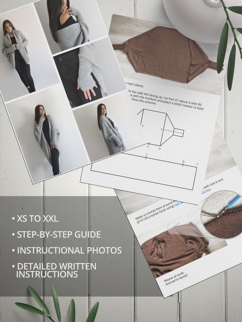Puede incluir: Un patr&oacute;n de crochet para un c&aacute;rdigan con instrucciones paso a paso, fotos e instrucciones escritas detalladas. El patr&oacute;n incluye las tallas XS a XXL.