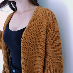 Long Sweater Cardigan, Hand Knit Lounge Cardigan, Chunky Knit Cardigan, Cotton Knit Jacket, Loose Sweater Coat, Plus Size Knitwear, Boho image 8