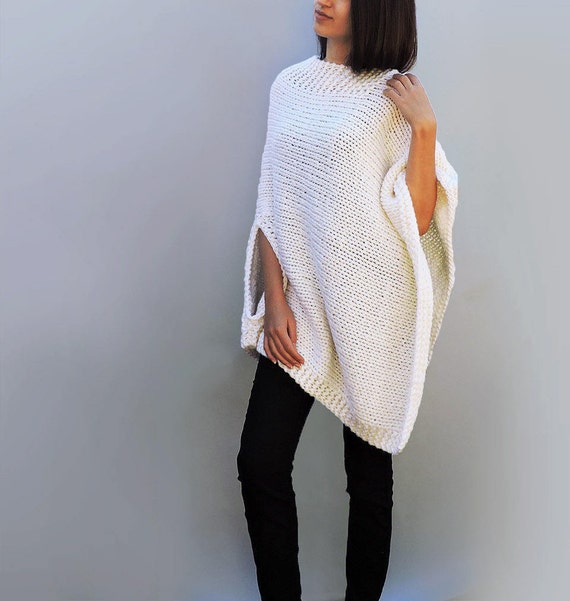 Knit Poncho: Ivory Alpaca Wool Asymmetrical Cape - Etsy