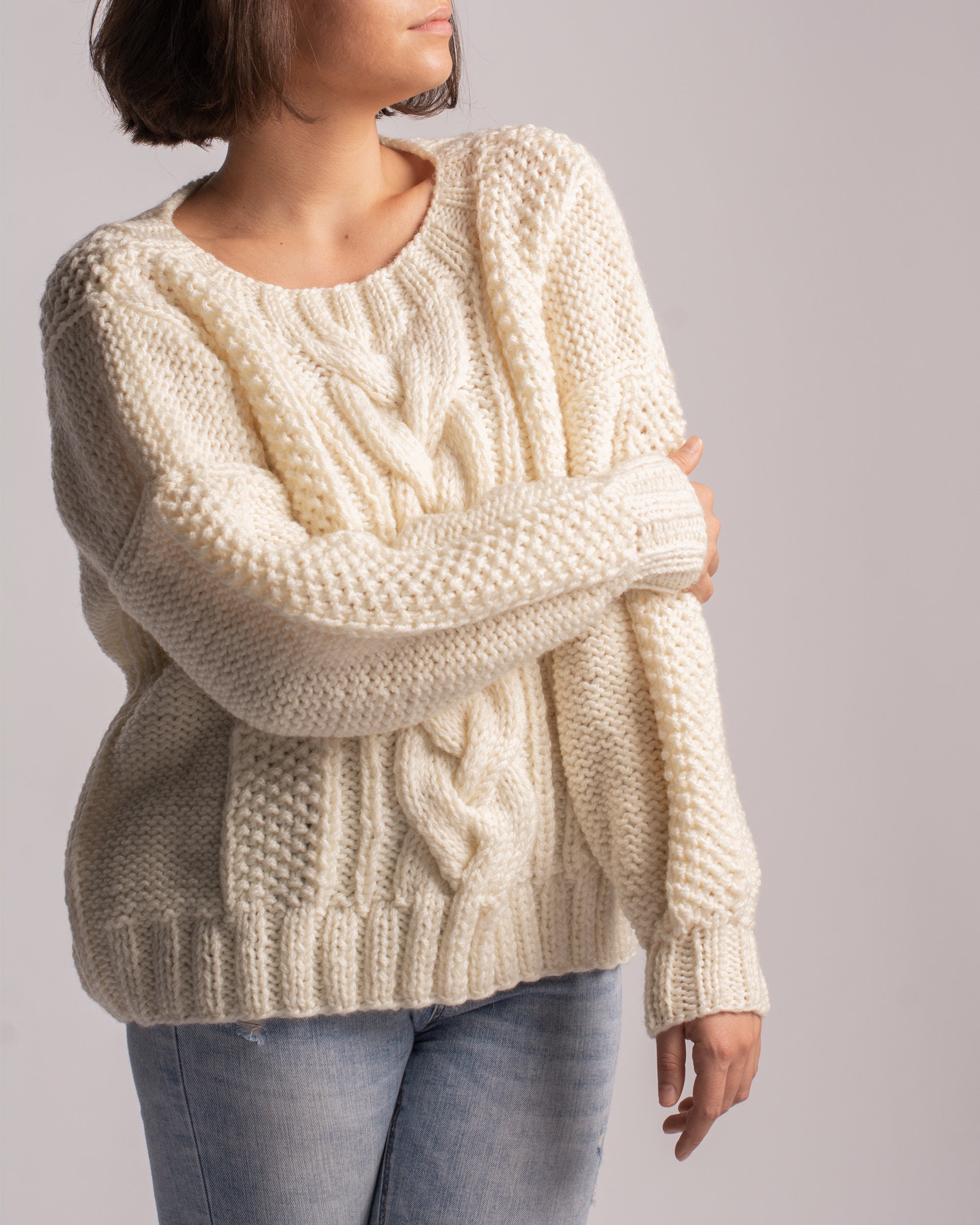 UNUSED hand knit cable sweater facetasm