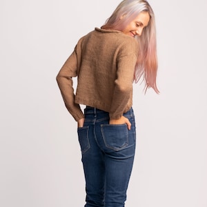 Mohair Crop Top, Hand Knitted Wool Top, Cropped Knit Blouse, Plus Size Knit Sweater, Wool Crop Knit Sweater, Cozy Knit Sweater, Short Top image 5