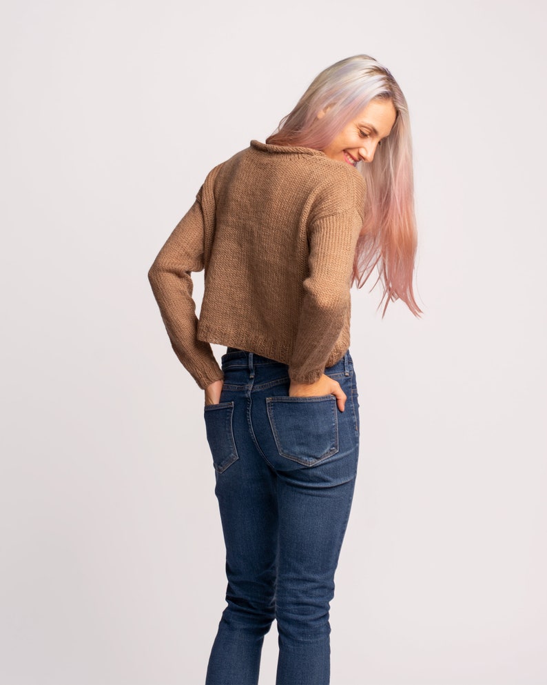 Mohair Crop Top, Hand Knitted Wool Top, Cropped Knit Blouse, Plus Size Knit Sweater, Wool Crop Knit Sweater, Cozy Knit Sweater, Short Top image 5