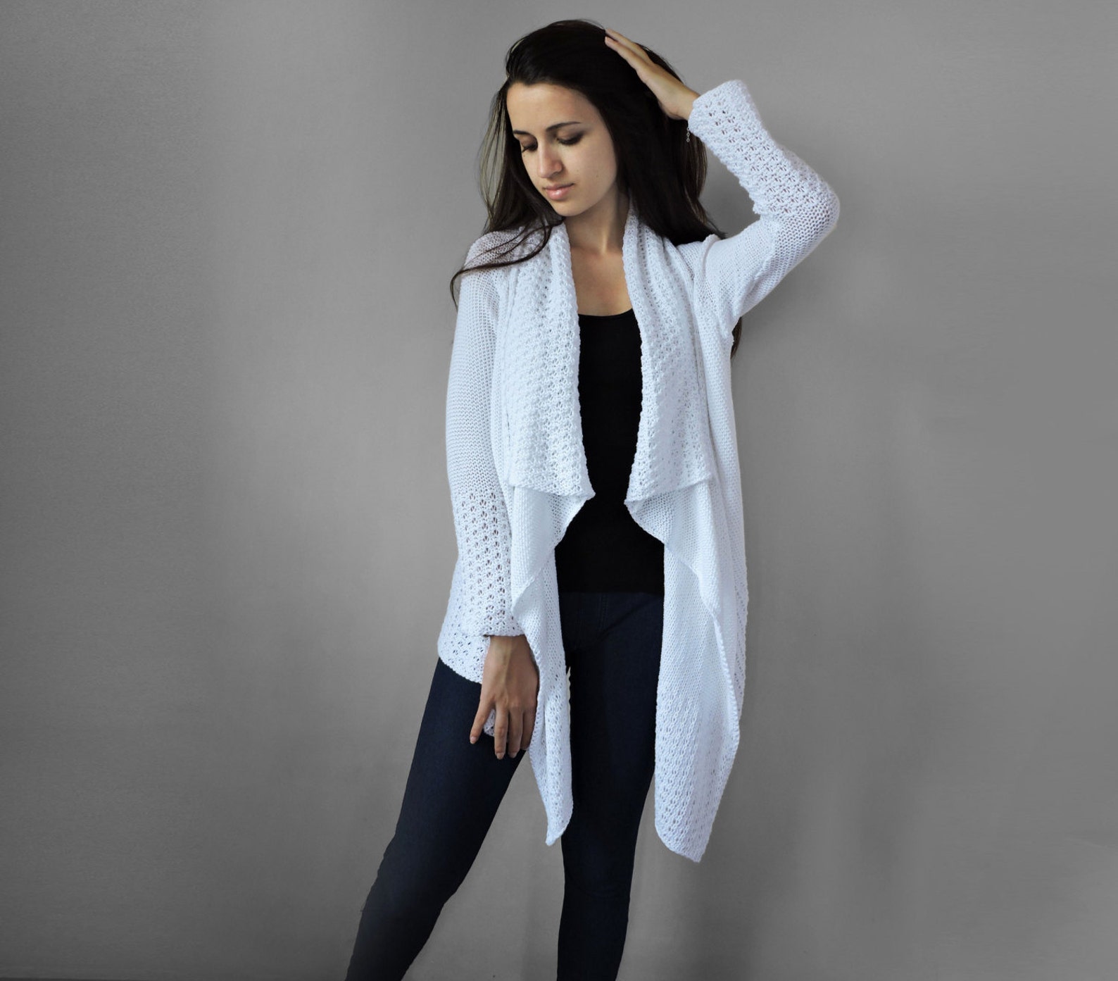 White Loose Cardigan Women Knit Cardigan Slouchy Cardigan Etsy